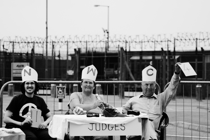 Demonstration on Nuclear Abolition Day at the headquarters of UK's Atomic Weapons <br /> Establishment (AWE), calling for negotiations on a Nuclear Weapons Convention (NWC) to start by 2015.<br />UNITED KINGDOM, Aldermaston | 2010