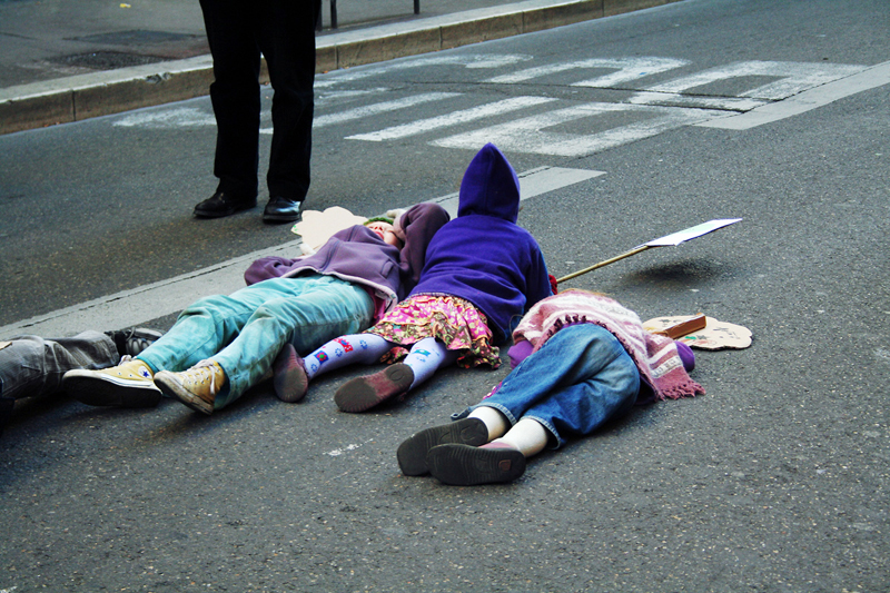 Children protest the decision to remove ancient trees from a park to make way for an underground car parking garage.<br />FRANCE, Marseille | 2009